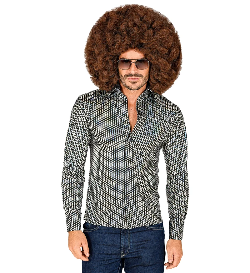 Disco shirt jaren 70 zilver heren