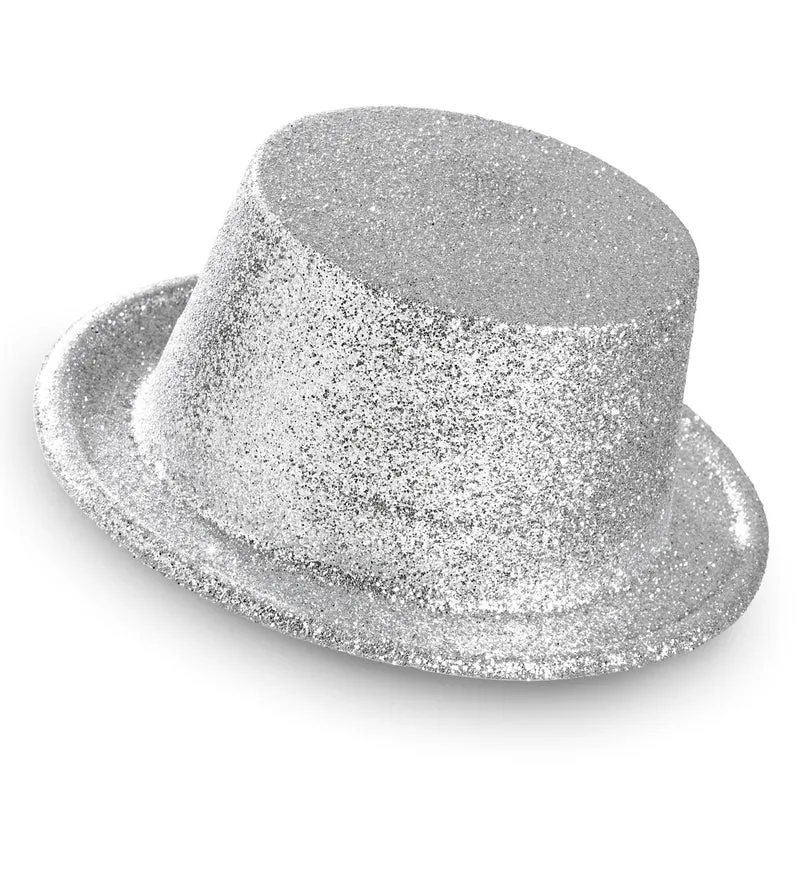 Glitter hoge hoed zilver