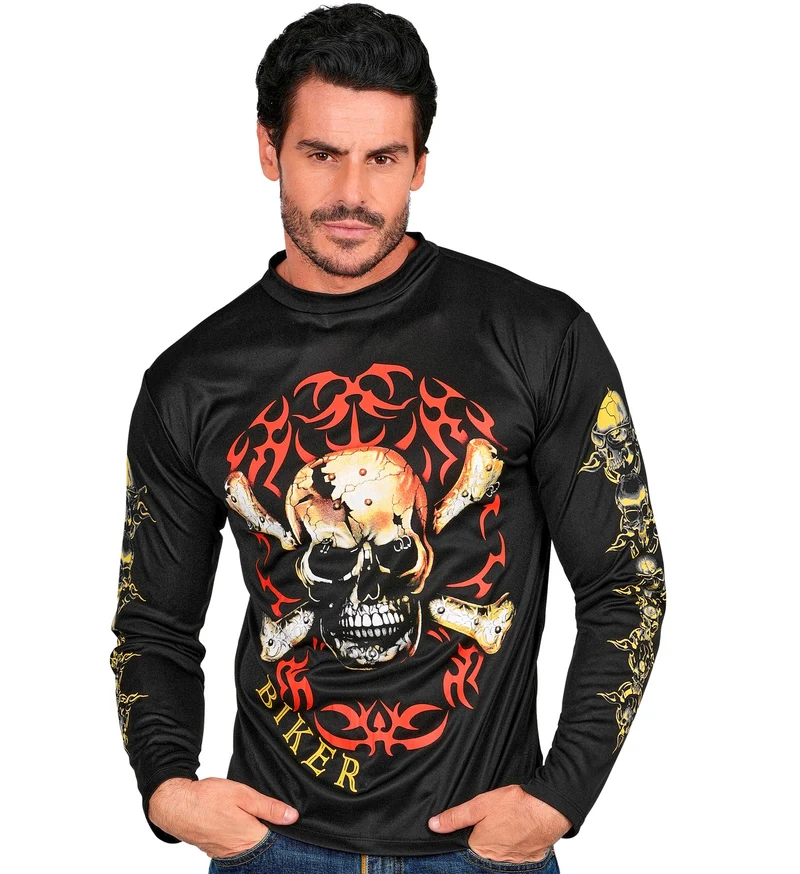 Biker shirt met schedel en botten