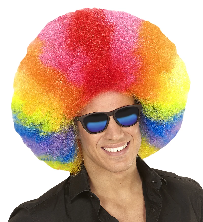 Afro pruik regenboogkleur