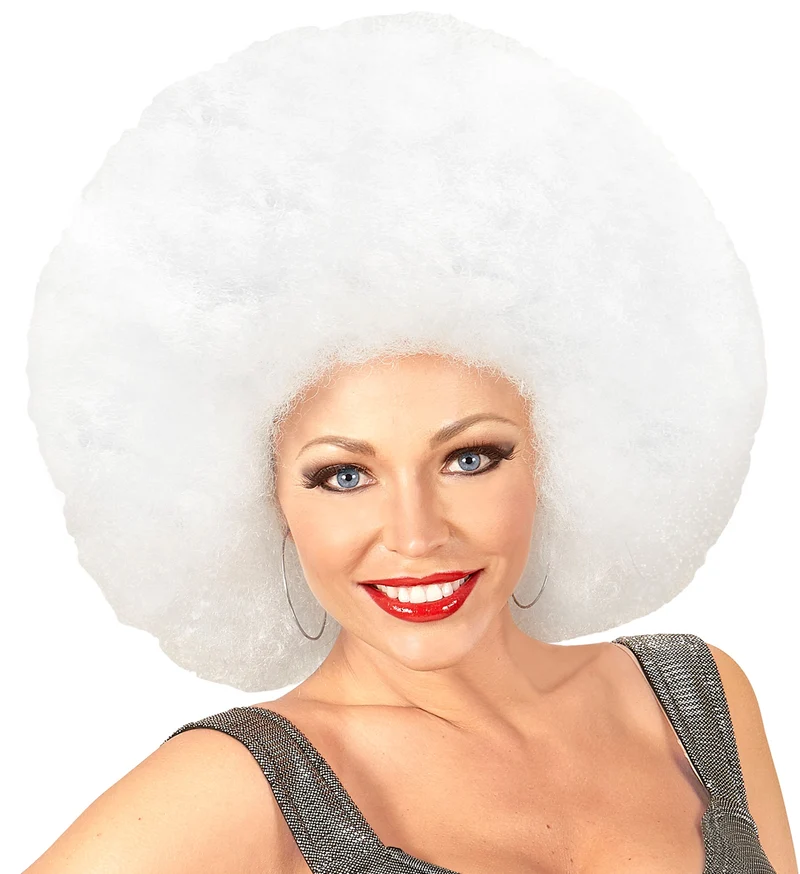 Afro pruik mega groot wit