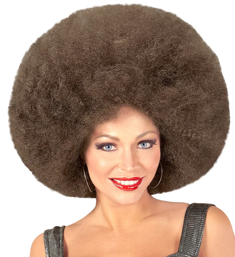 Afro pruik mega groot bruin