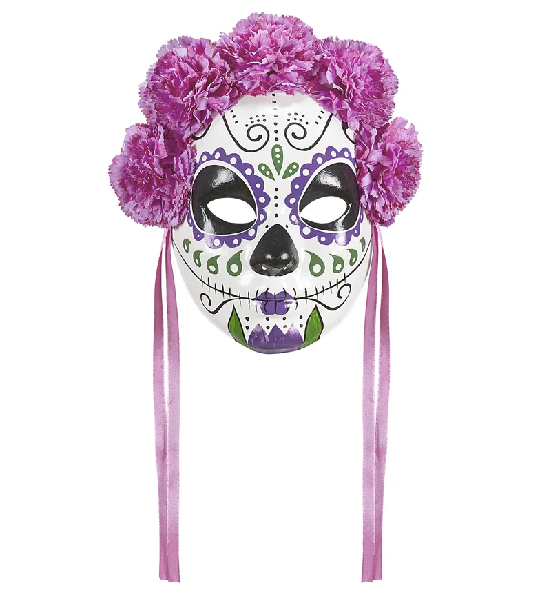 Masker Dia De Los Muertos Met Paarse Rozen