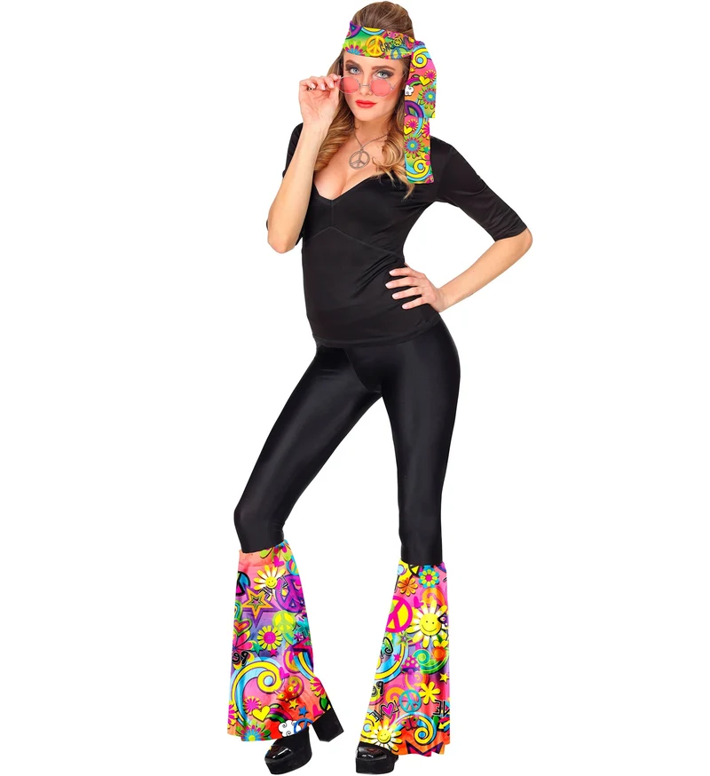 Hippie verkleedset jaren 70 flower power met hoofdband en beenwarmers