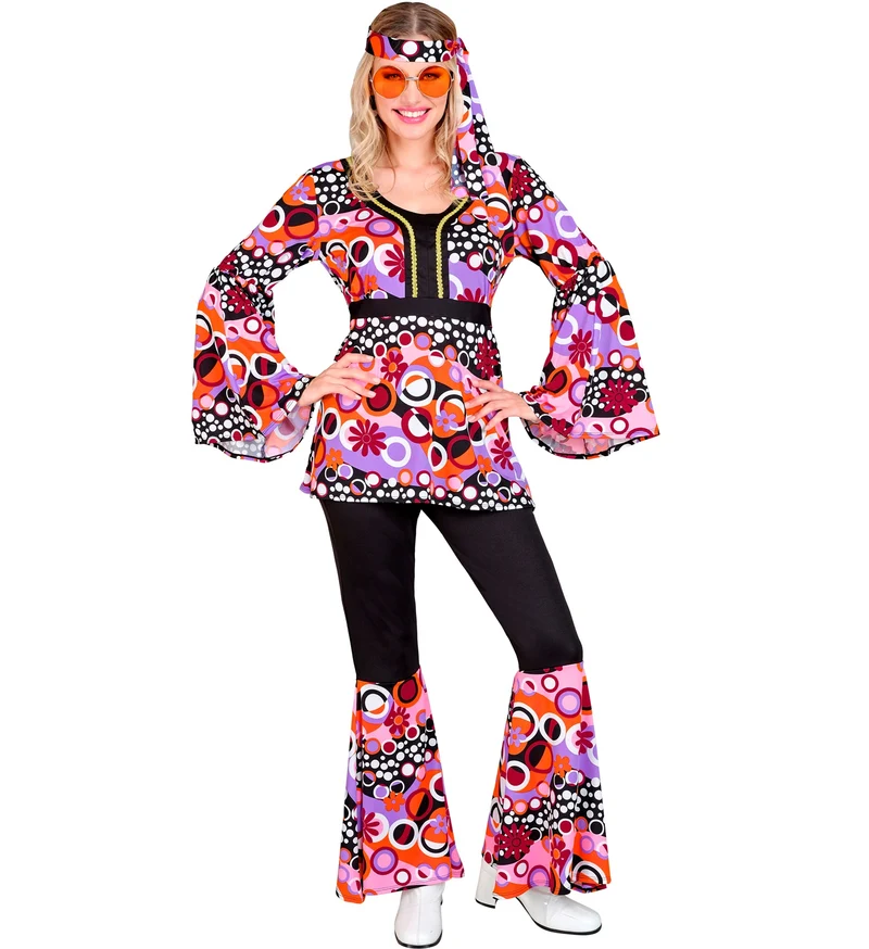 70s groovy kostuum roze Linda