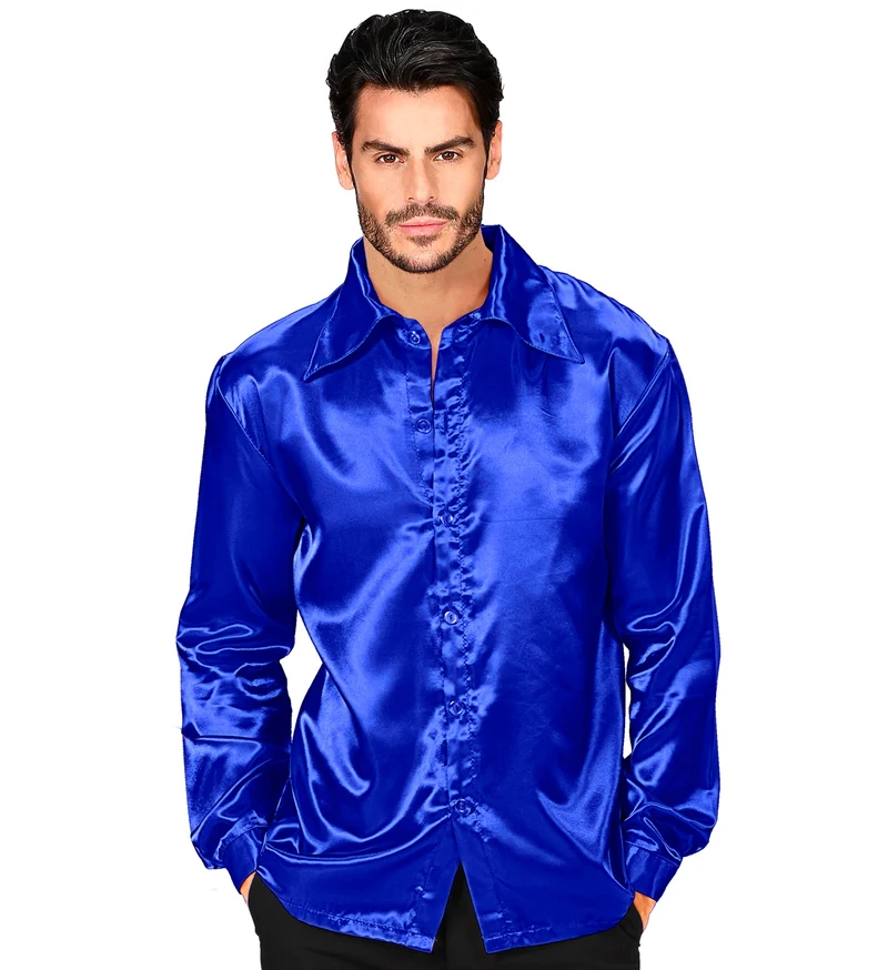 Heren jaren 70 disco blouse blauw