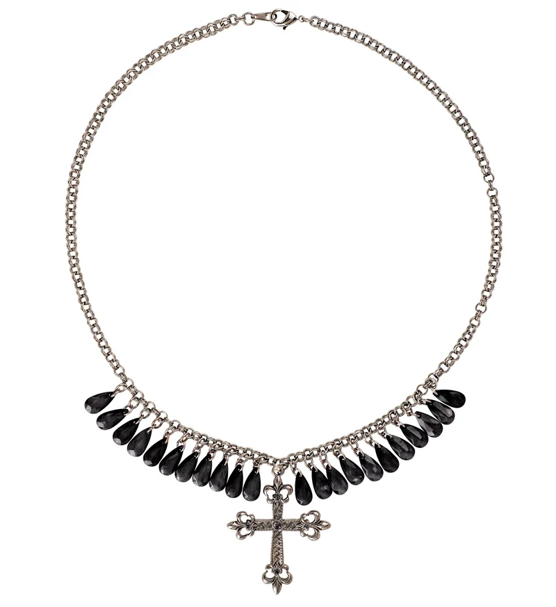 Zwarte gothic ketting met kruis