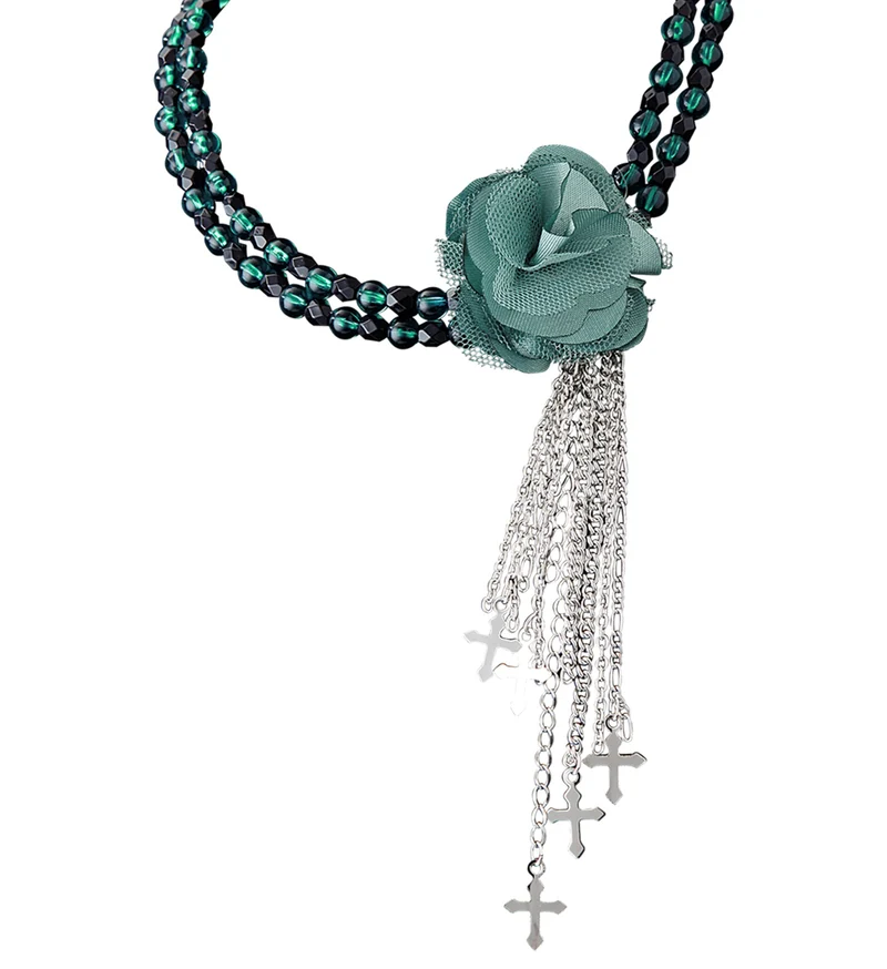 Groene gothic ketting met roos