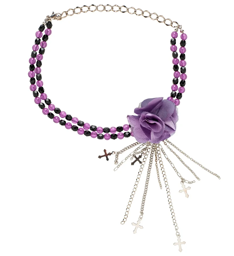 Paarse gothic ketting met roos