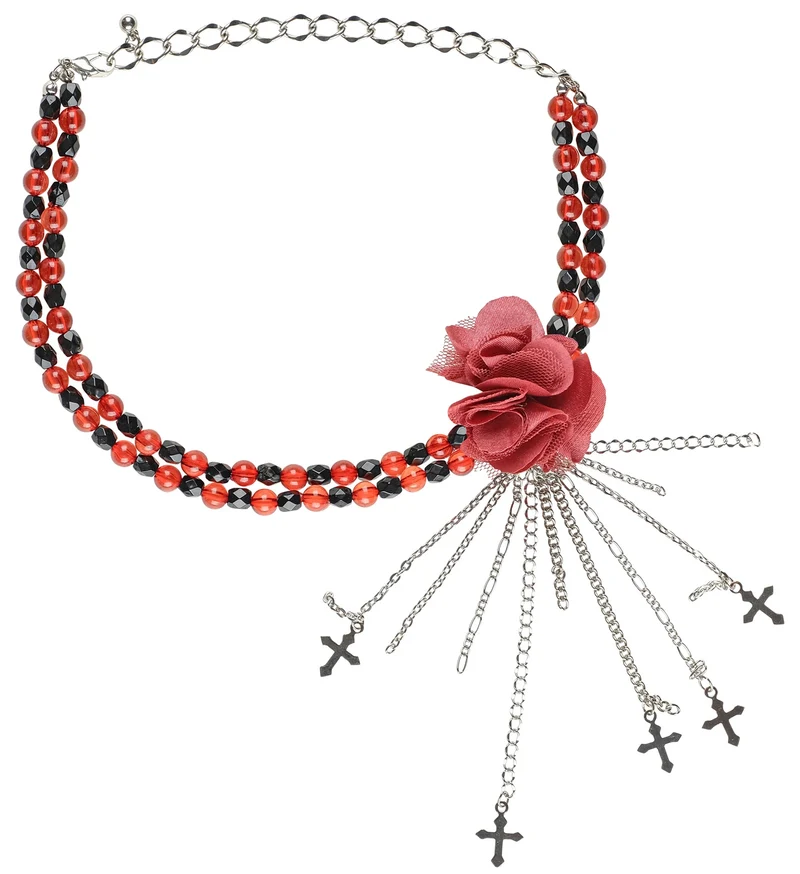 Rode gothic ketting met roos