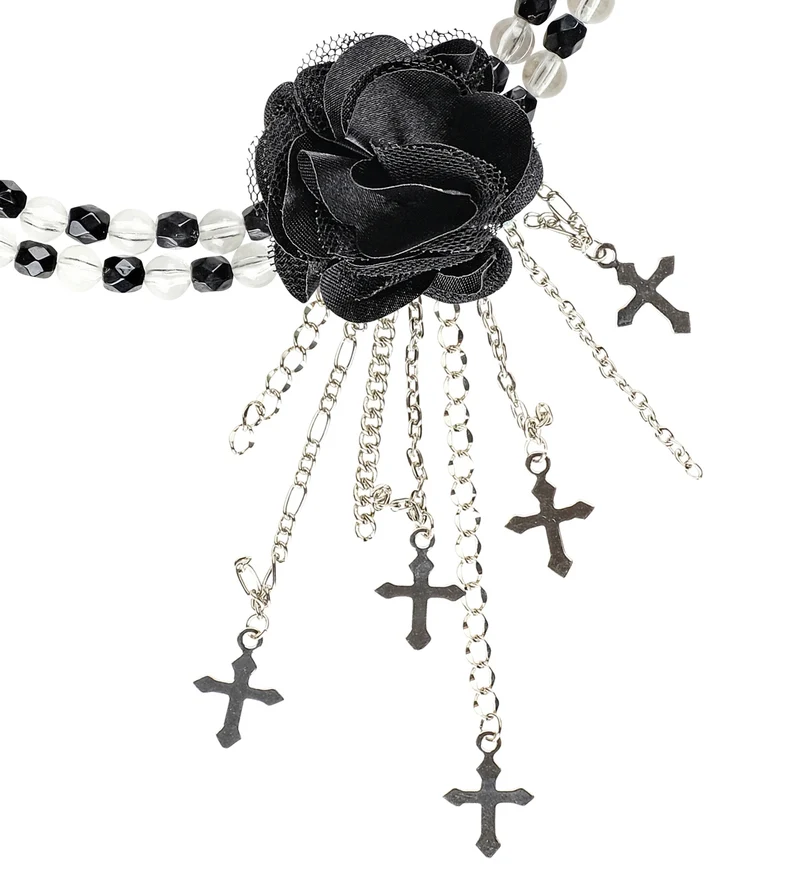 Zwarte gothic ketting met roos