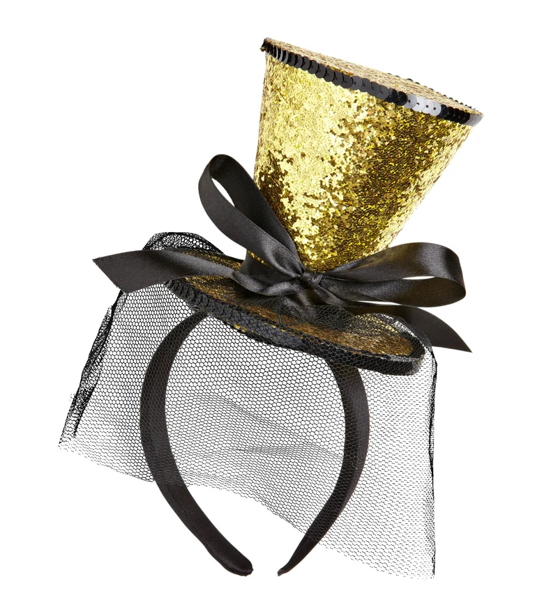 Gouden Mini Hoge Hoed Met Sluier