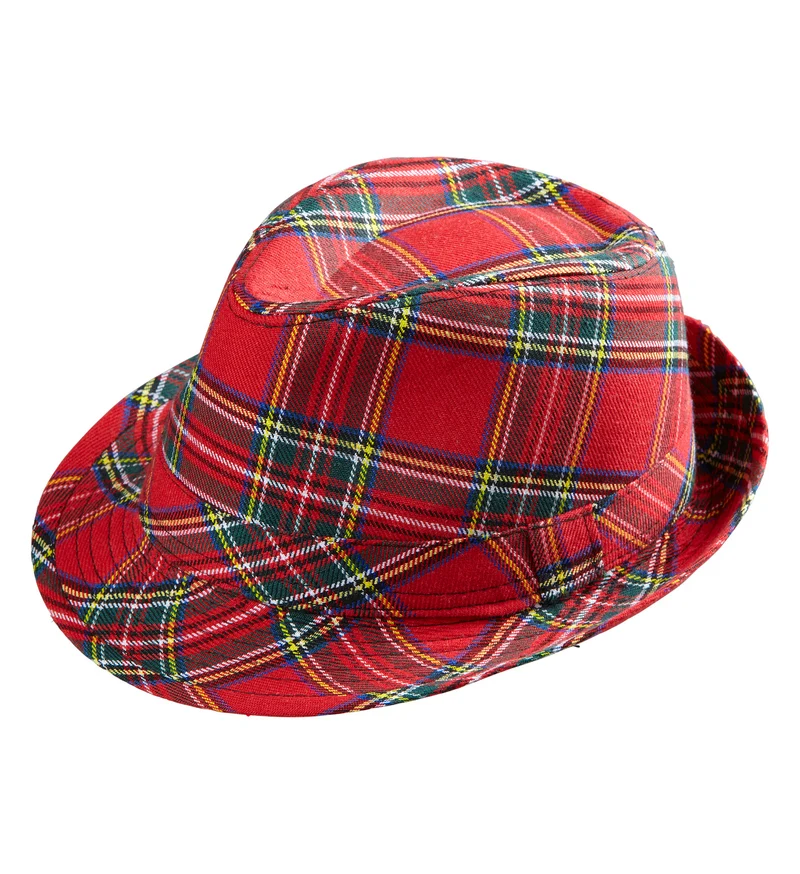 Fedora Rood Met Tartan Print