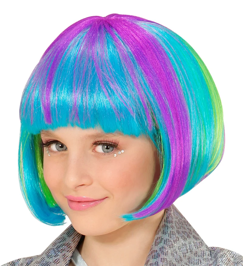 Pruik popster kind in neon kleuren