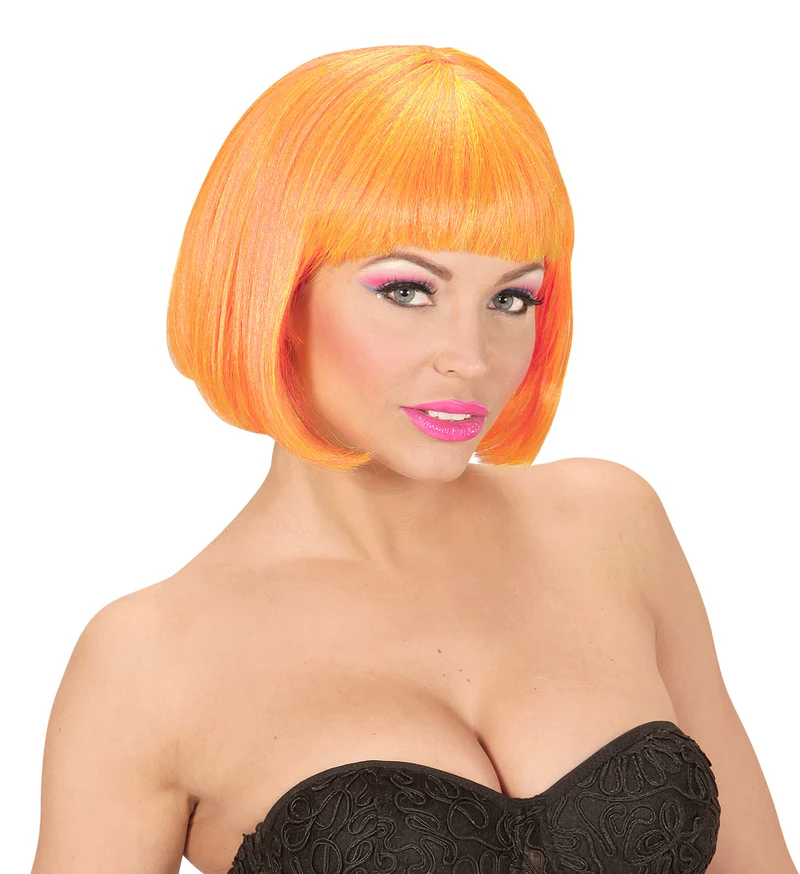 Pruik, Valentina Neon Oranje/Geel Mix
