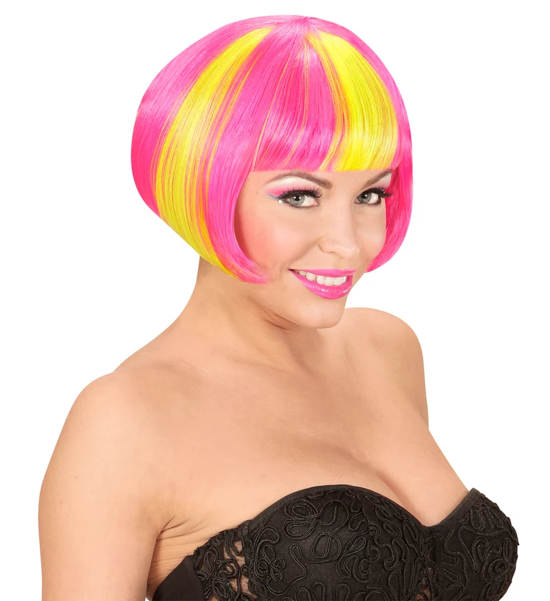 Roze/gele neon pruik, Valentina
