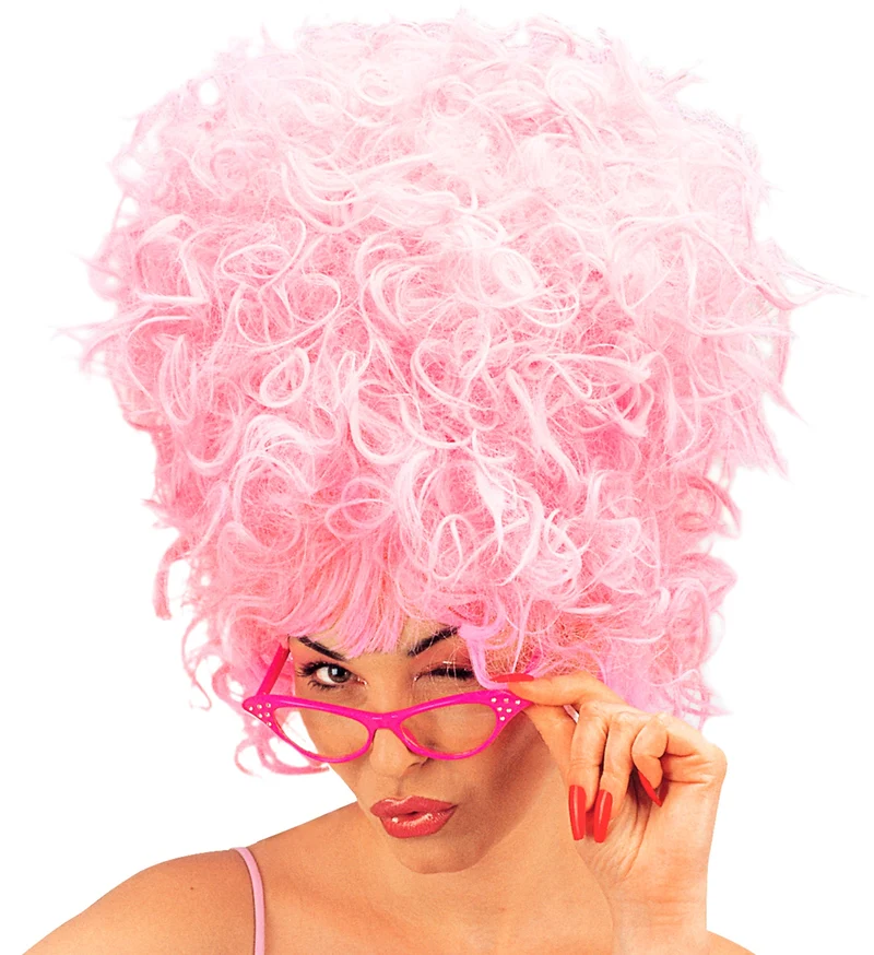 Hoge pruik Priscilla Roze