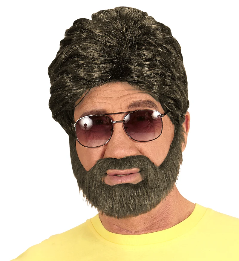Heren pruik bruin met baard