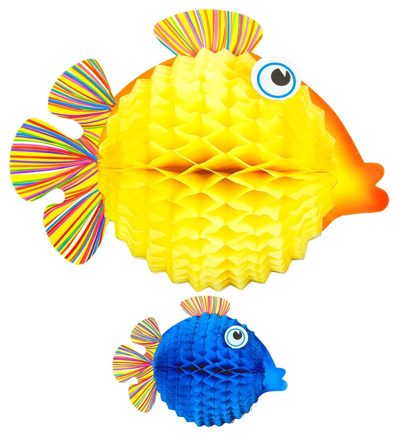 Set met 2 honinggraat lampions tropische vis