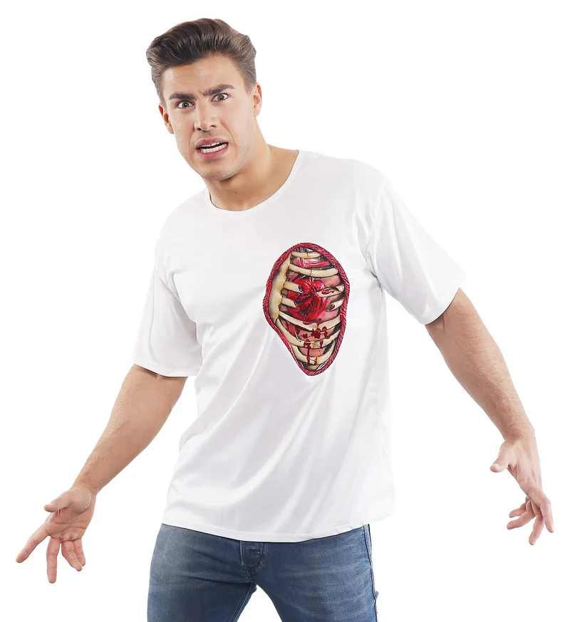 T- shirt met open wond ribbenkast