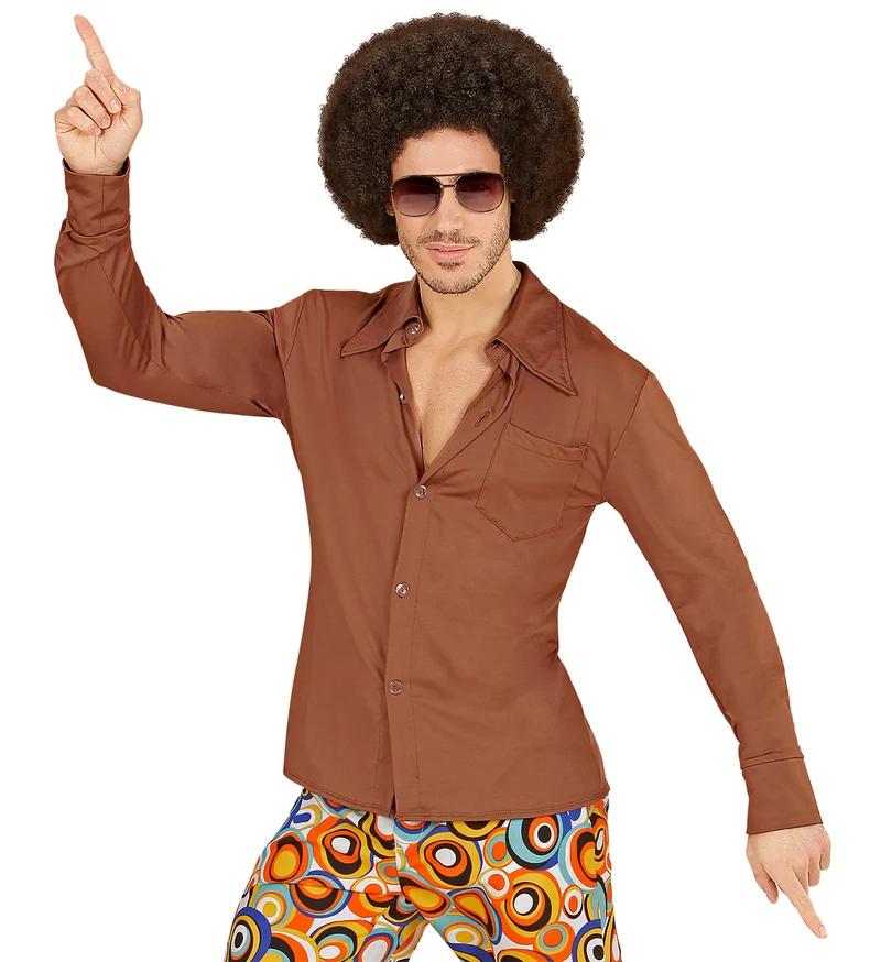 Jaren 70 disco hemd Groovy bruin