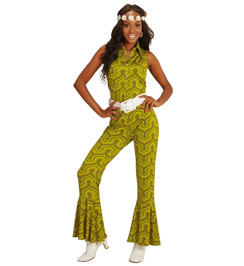 Jaren 70 jumpsuit groovy groen