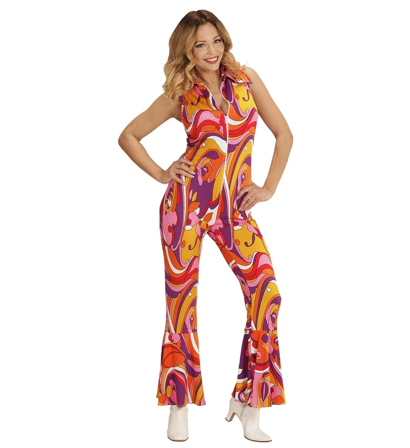 Jaren 70 jumpsuit groovy Orchidee