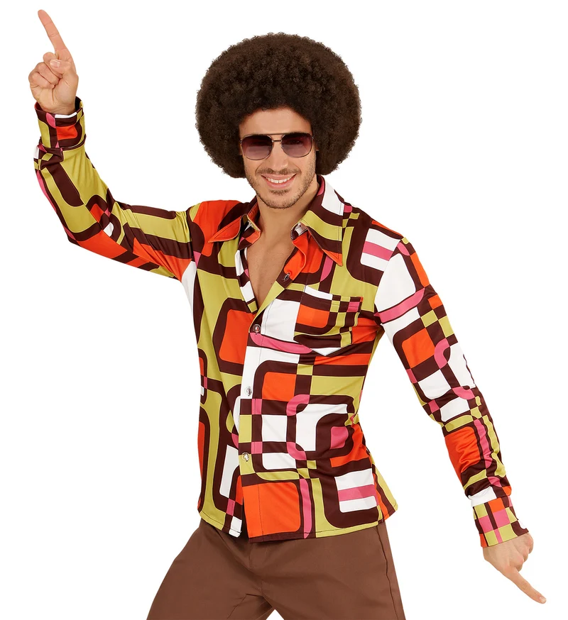 Jaren 70 disco hemd Groovy vlakken