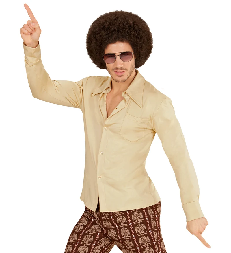 Jaren 70 disco hemd Groovy beige