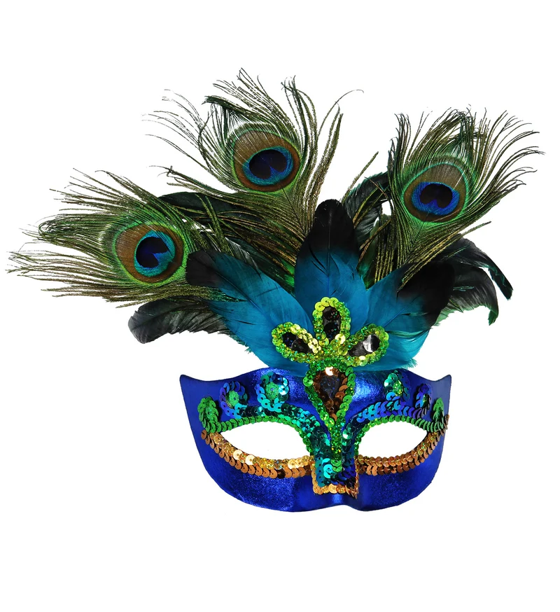 Oogmasker pauw met veren