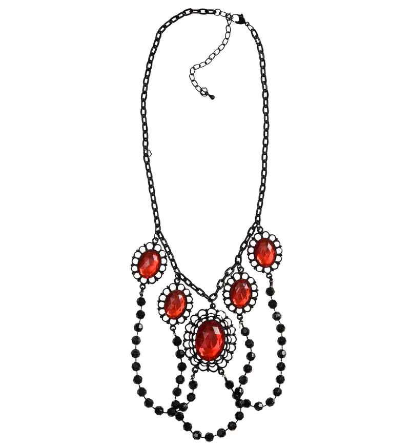 zwarte choker met 5 rode stenen