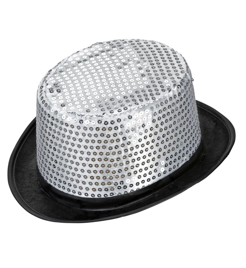 hoge hoed pailletten zilver