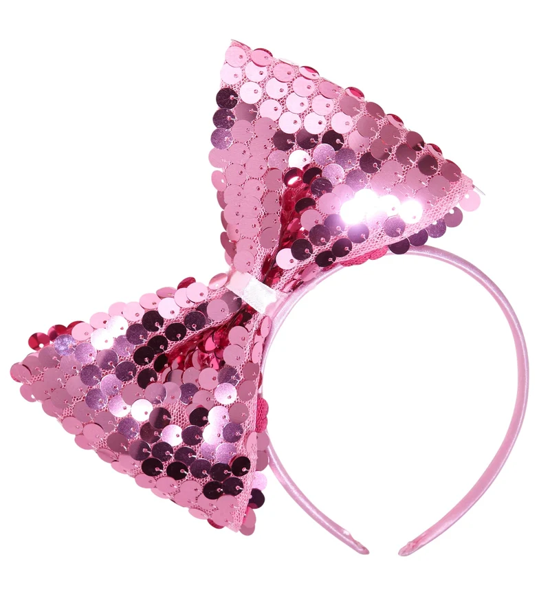 hoofdband met paillettenstrik rose