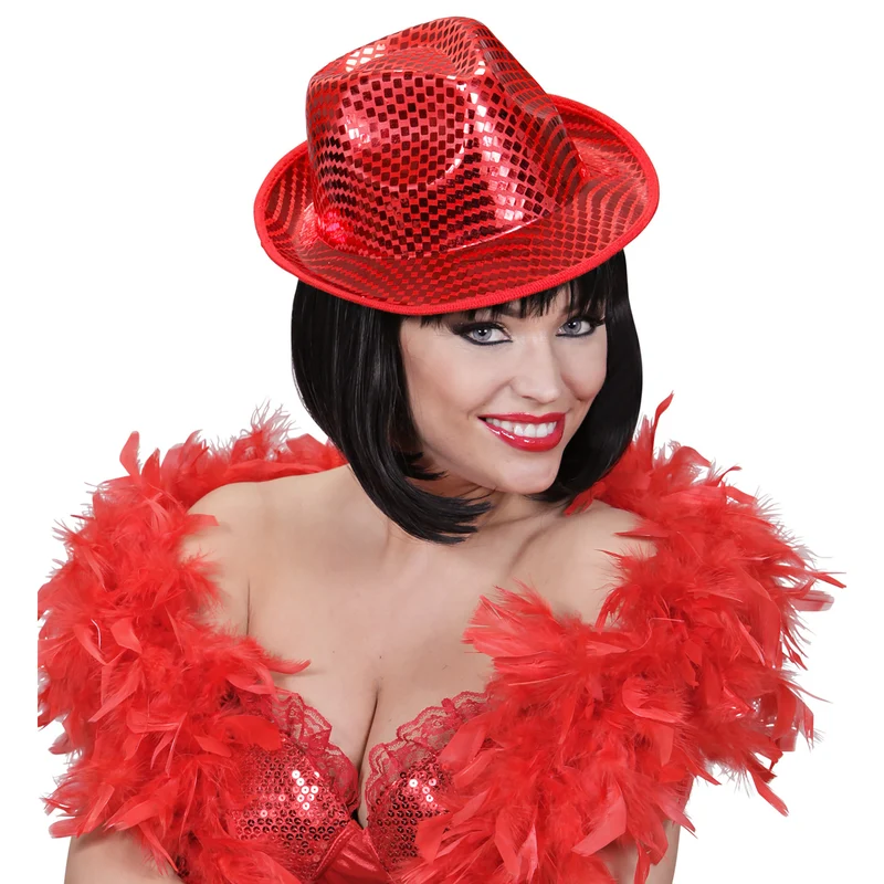 fedora hoed vierkante pailletten rood