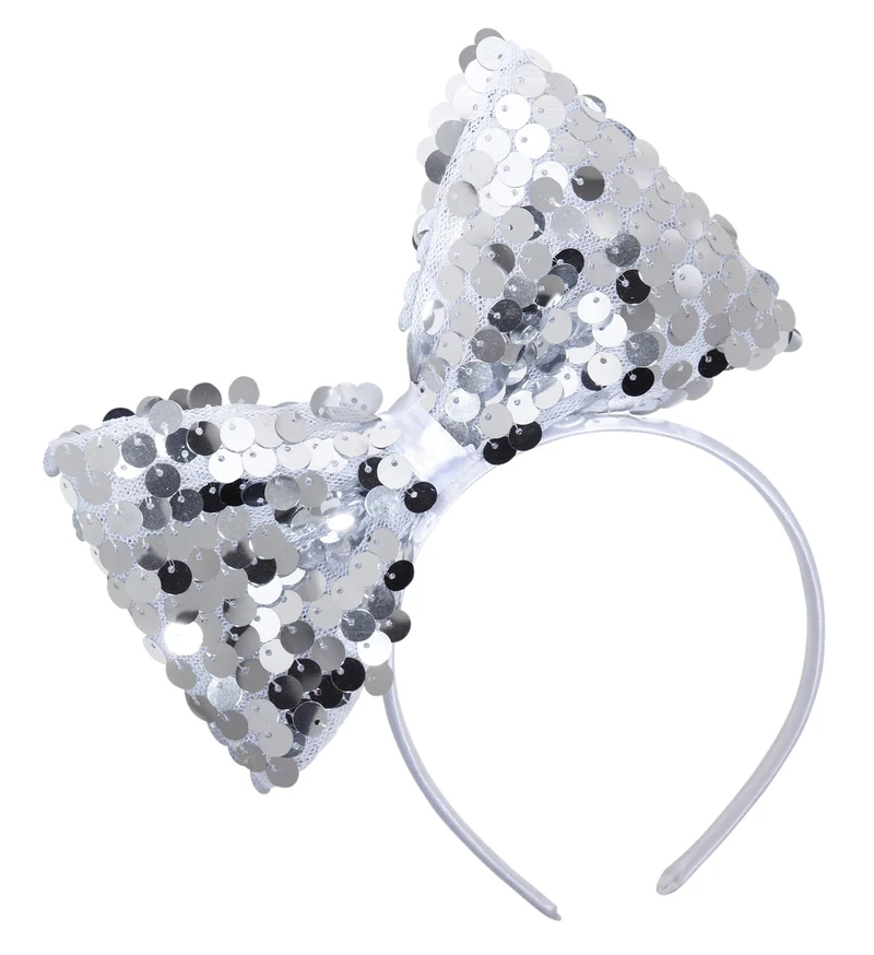 hoofdband met paillettenstrik zilver