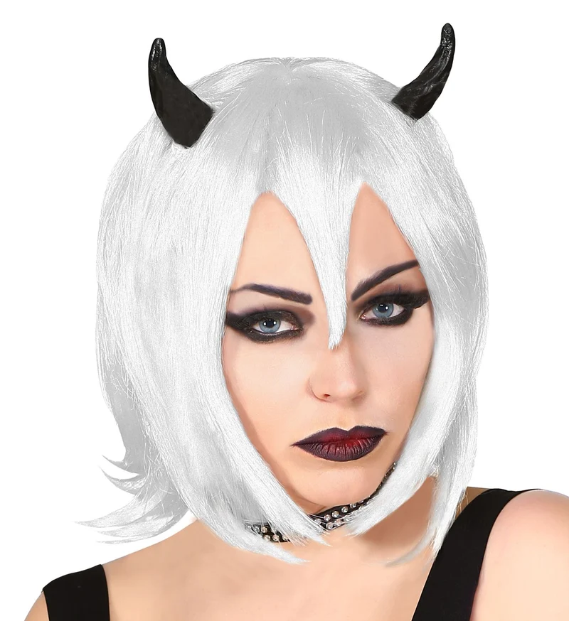 Witte halloween pruik met hoorntjes