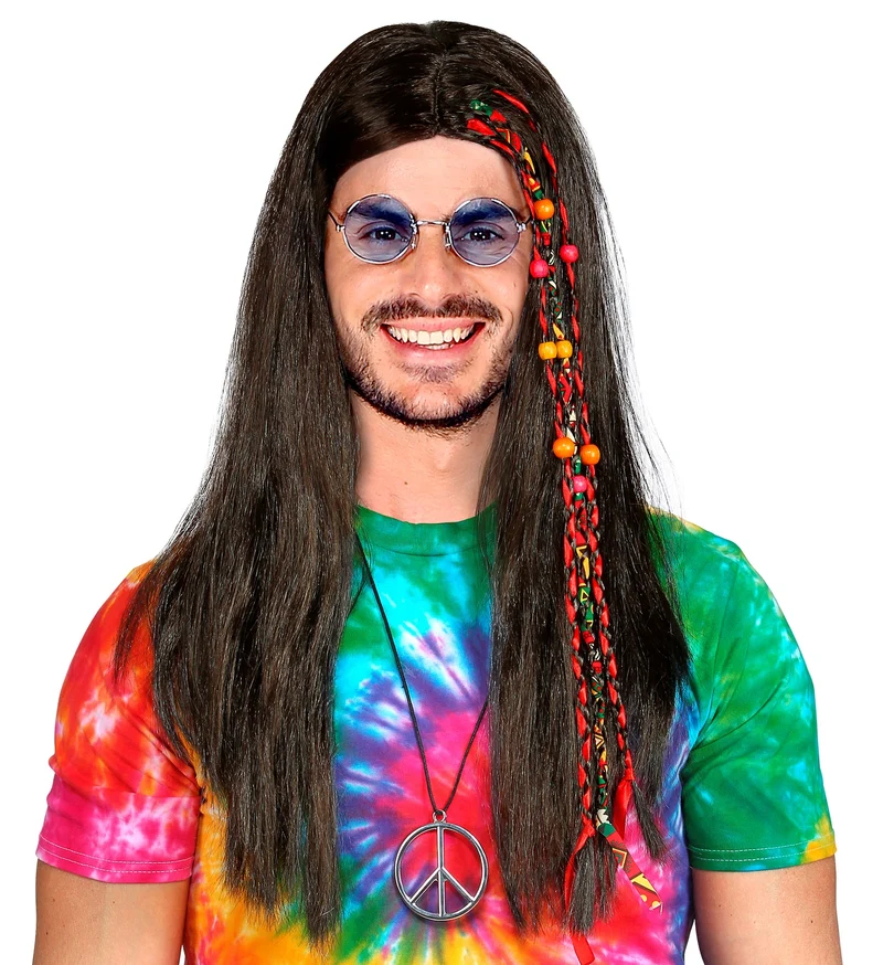 Hippie pruik met kraaltjes en staartjes