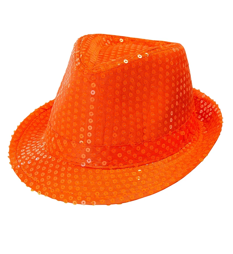 Neon oranje hoed met glitters