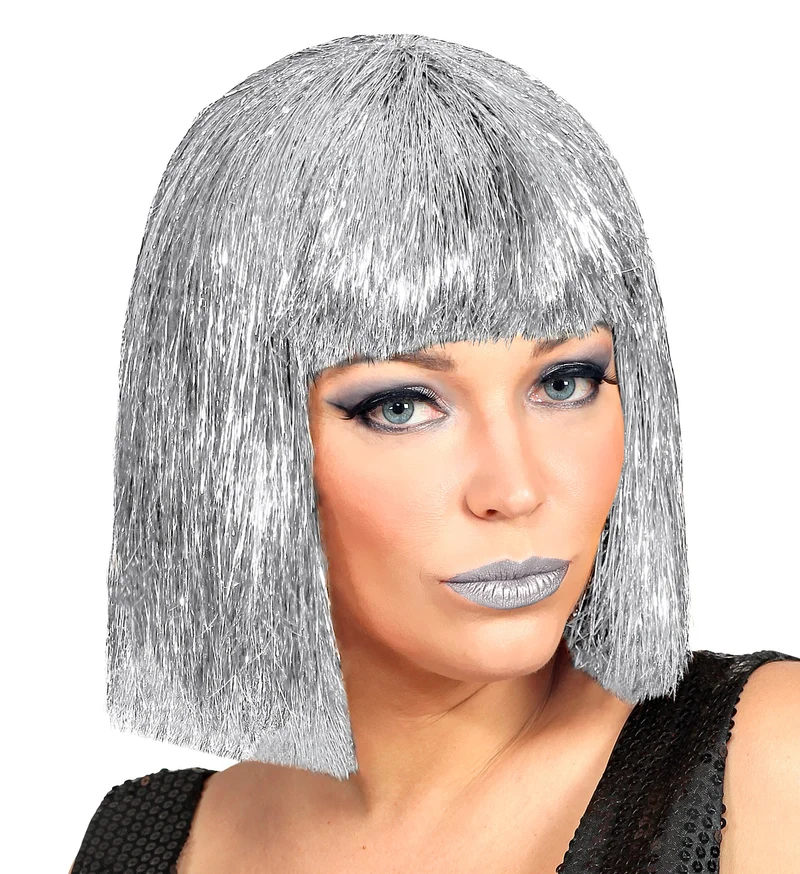 Glitterpruik zilver Vegas