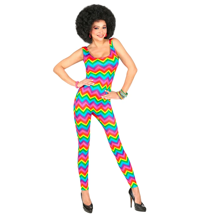 Jurk jaren 70 neon gestreept