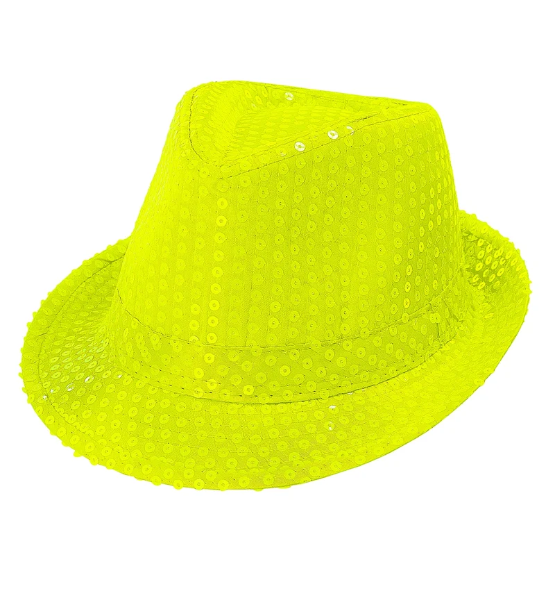 Neon gele hoed met glitters