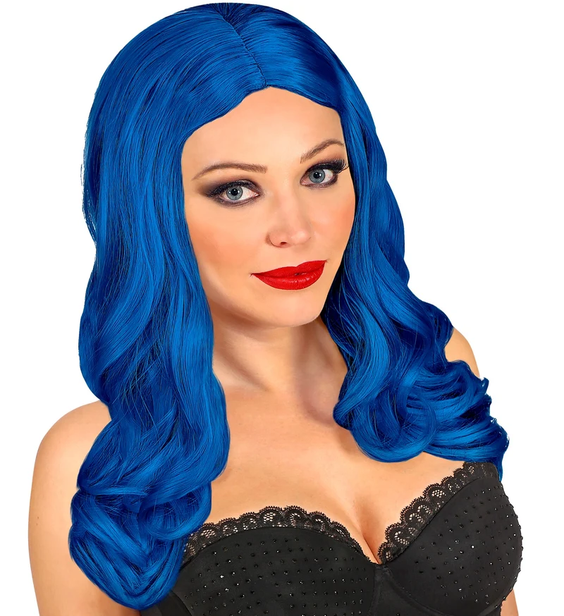 Lange pruik blauw roxy