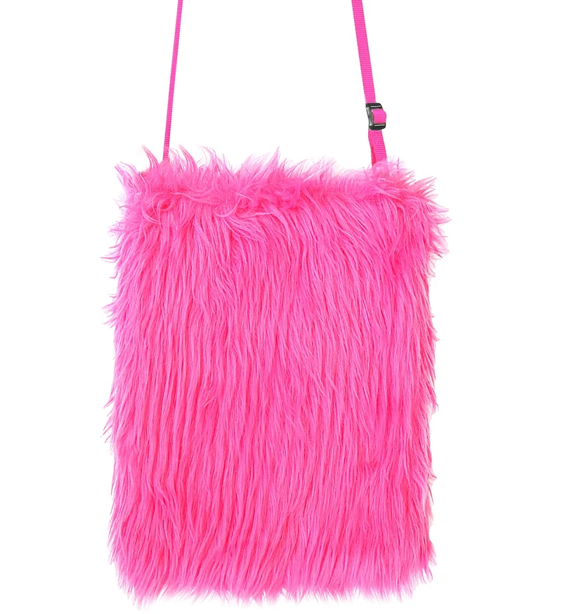 Pluche handtas in neon roze