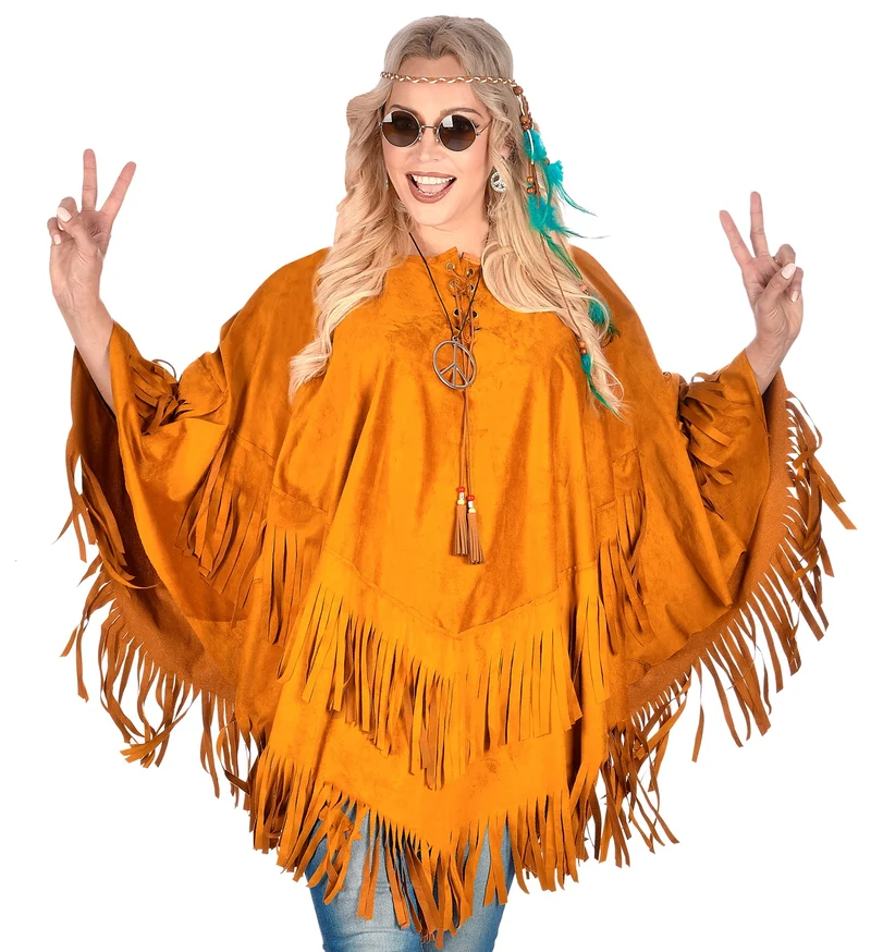 Suede indianen poncho met slierten