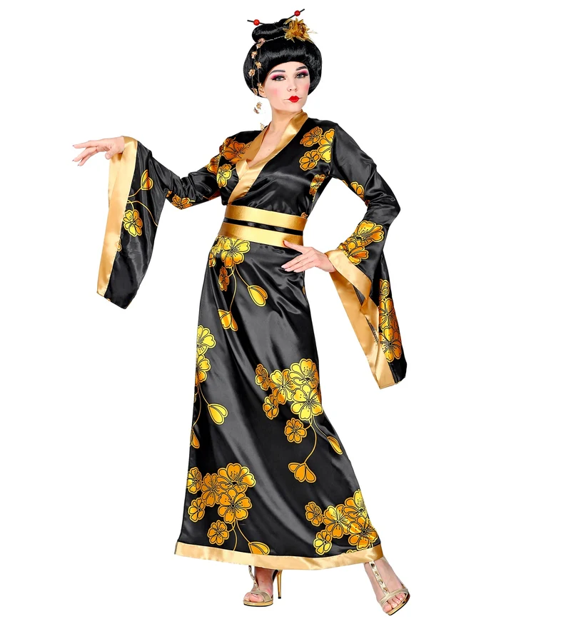 Geisha jurk gouden bloemen