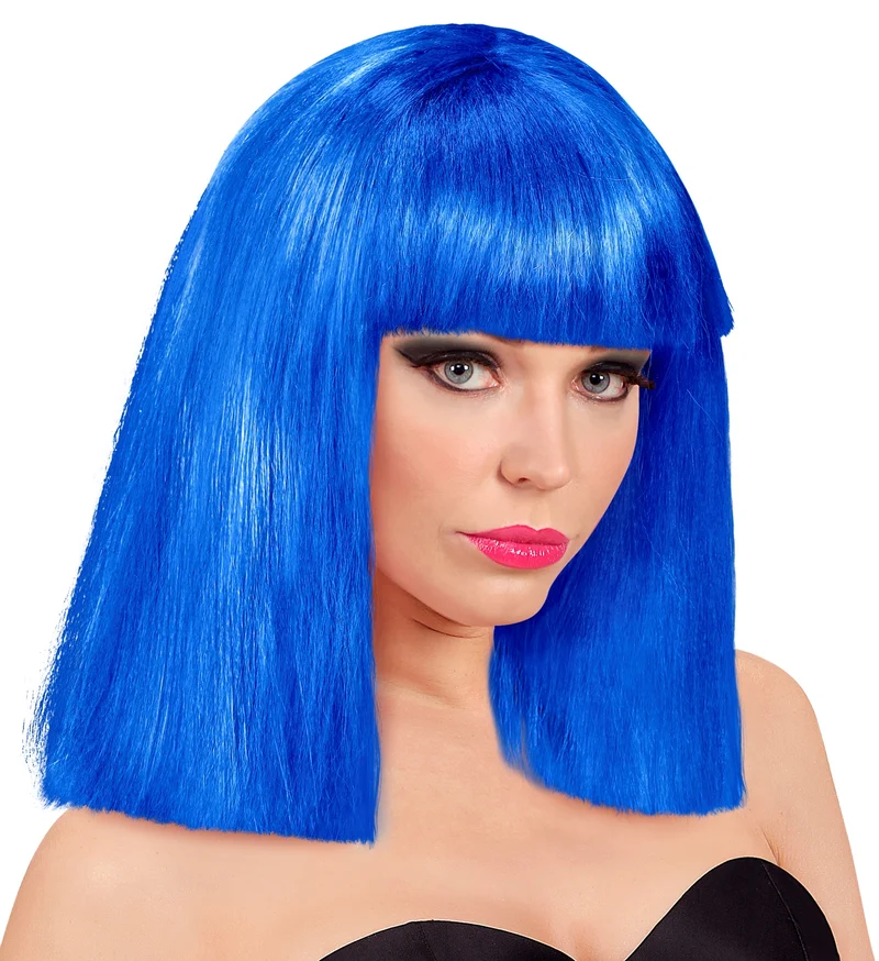 Blauwe showgirl pruik lang haar