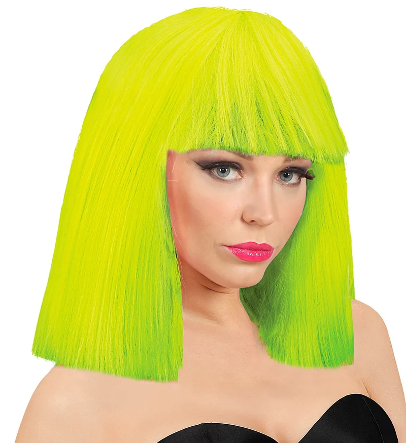 Neon gele pruik showgirl