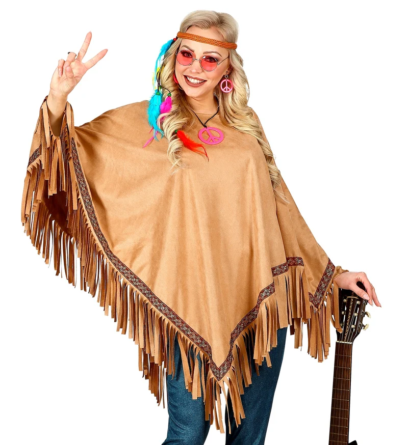 Bruine indianen poncho in suede unisex