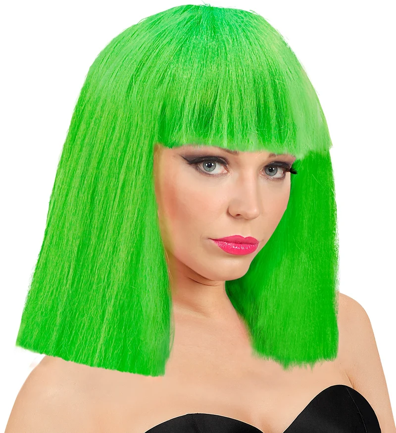 Pruik neon groen showgirl