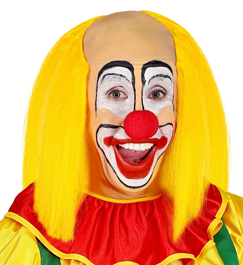 Kale kop pruik clown met geel haar